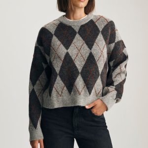 ARGYLE SWEATER IN MID GREY MELANGE