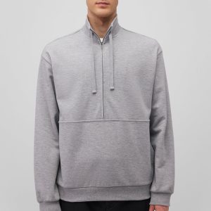 QUARTER ZIP POCKET SWEATSHIRT IN LIGHT GREY MELANGE