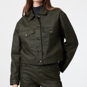 MAREN CROP JACKET IN DARK OLIVE COATED