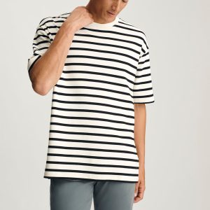 STRIPED SHORT SLEEVE CREW NECK T-SHIRT IN BLACK