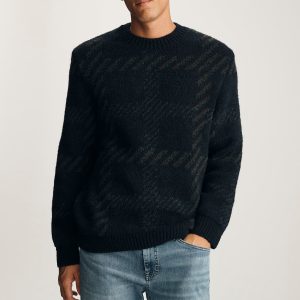 JACQUARD SWEATER IN BLACK IRIS